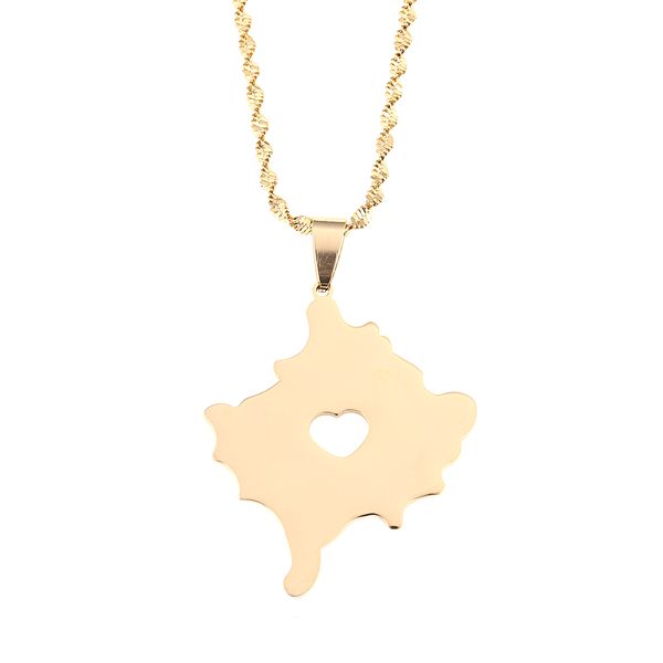 

kosovo map pendant necklace gold color kosoves heart chain jewelry, Silver
