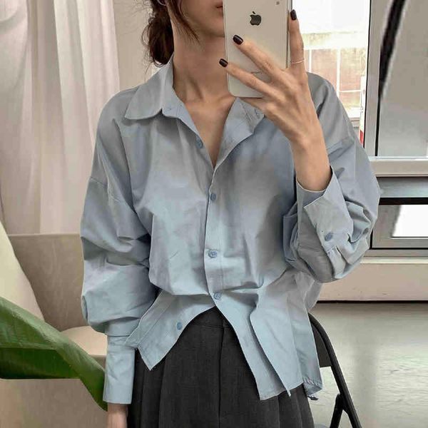 

women's blouses & shirts [ewq] blusa feminina chique moda, camisa solta de manga longa com botÃ£o moda coreia, para outono e fnne, White