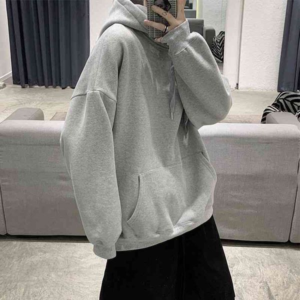 

men's t-shirts autumn hooded sweatshirt fashion solid color casual hoodies men streetwear wild loose hip-hop pullover hoodie mens, White;black