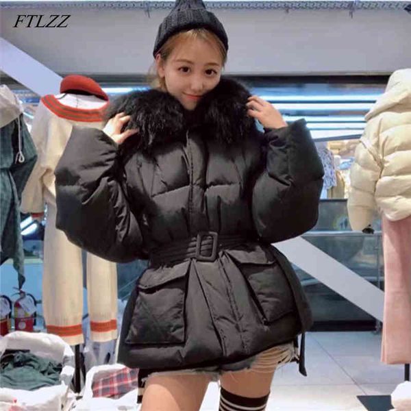 

winter white duck down jackets women large natural raccoon fur hooded coats korean style parkas thicken snow outwear 210423, Black