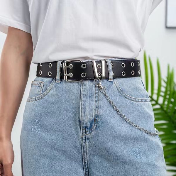 

2021 punk style chains tail belt for jeans drs pu learn fashion women's rock style luxury brand dign belt54an, Black;brown