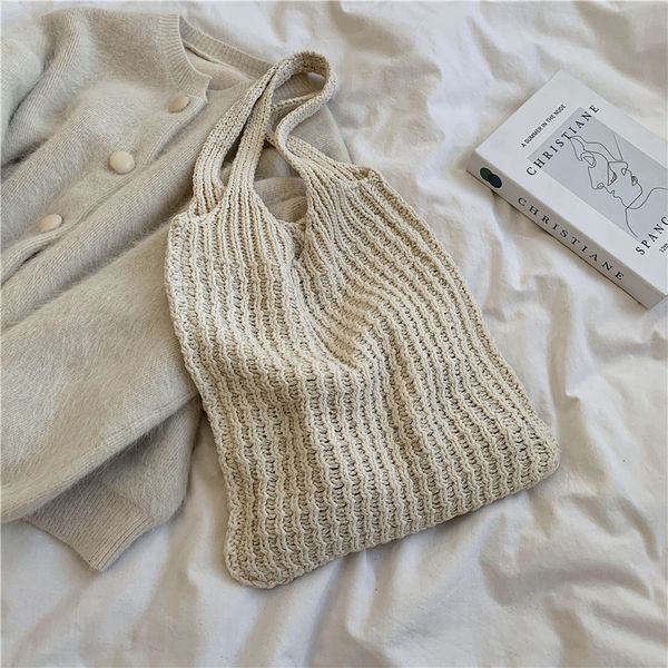 

5pcs shopping bags women wool knitted plain open handbag mix color