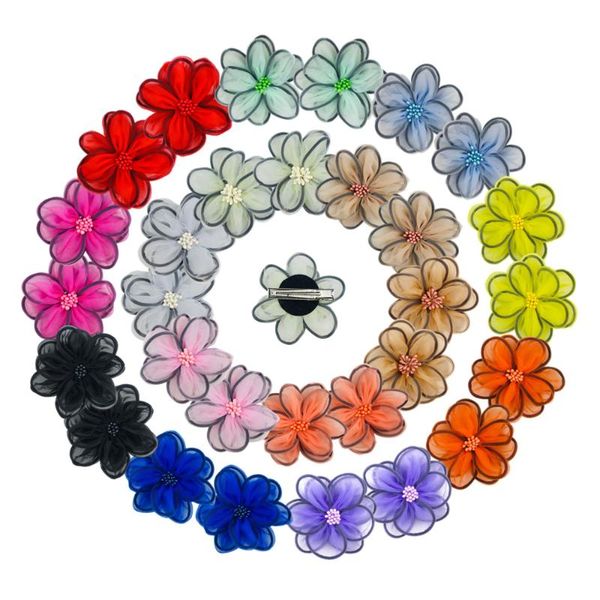 

hair accessories infant cute handmade net yarn flowers duckbill clips baby girls bangs hairpin kids headwear sweet birthday gift, Slivery;white