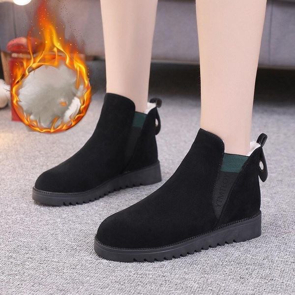 

boots women fashion winter flock classic slip on snow ankle suede warm fur plush shoes black platform