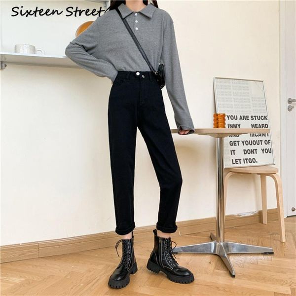 

casual jeans for girls woman trousers double button zipper black white classic korean clothing y2k style vintage denim female women's, Blue