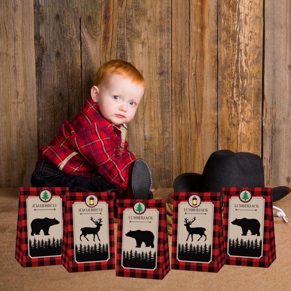 

gift wrap 12pcs merry christmas brown bear elk lumberjack party gifts bags with stickers xmas decorations thank you paper