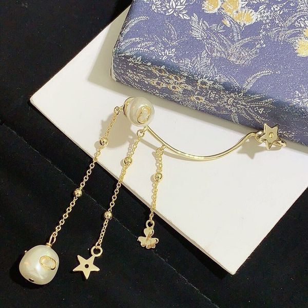 

design jewelry new star pearl tassel special shaped pearl stud with single ear hanging brass 925 silver needle