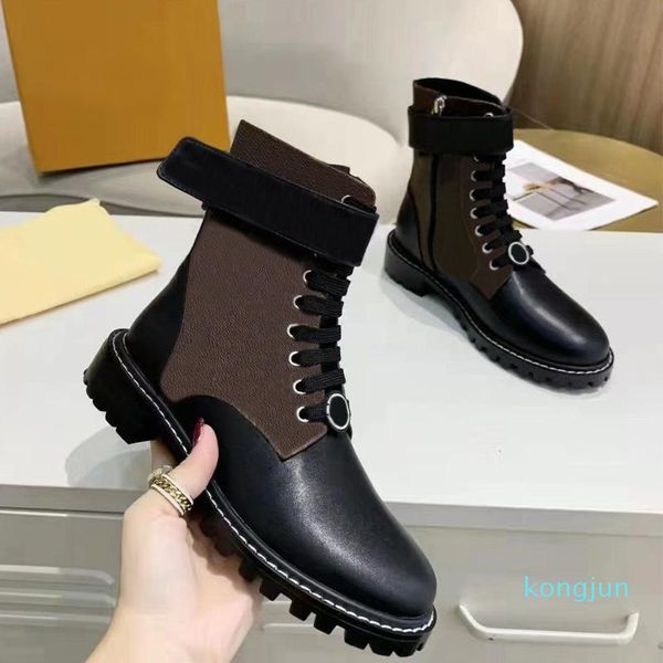 

designer- martin boots woman flat bottom travel lace-up sneaker leather lady letter ankle boot soft cowhide women shoes, Black