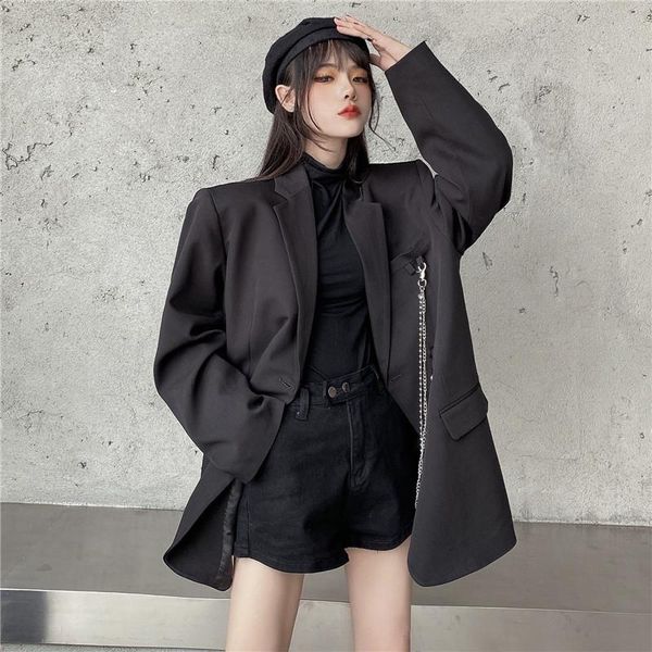 

women's suits & blazers suit jacket trendy dark black retro loose and thin fried street women 2021 spring autumn, White;black