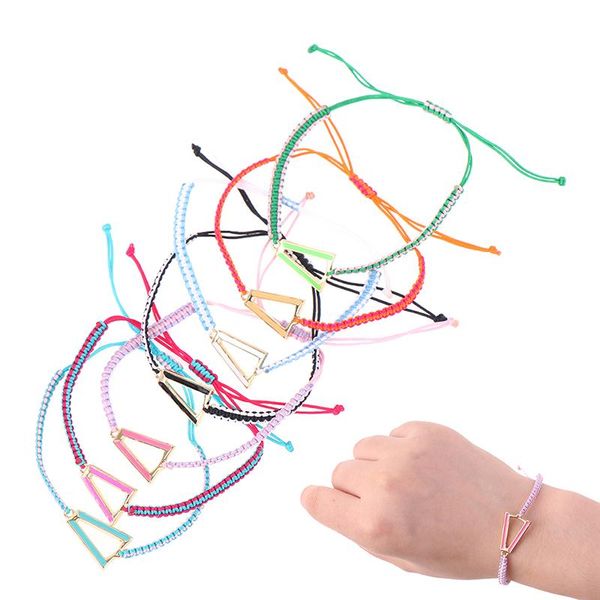 

charm bracelets triangle women bracelet neon green enamel hand made strap summer rope beach ajustable size black white, Golden;silver