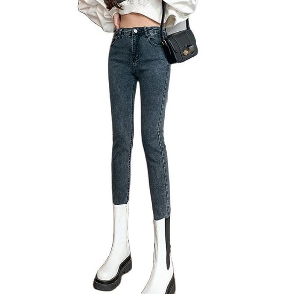 

women's jeans retro 2021 autumn and winter slimming nine-point pants high waist tight-fitting fashion clothing, Blue