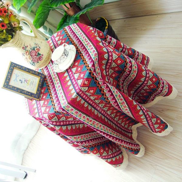 

table cloth factory direct sale cotton and linen household round coffee ethnic mediterranean style