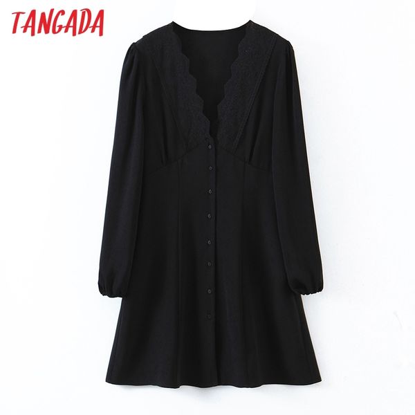 

fashion women black lace patchwork v neck long sleeve ladies mini dress vestidos sl167 210416, Black;gray