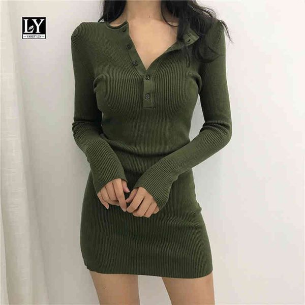 

dresses new spring long sleeve knitting solid slim o neck high waist women mini dress, Black;gray
