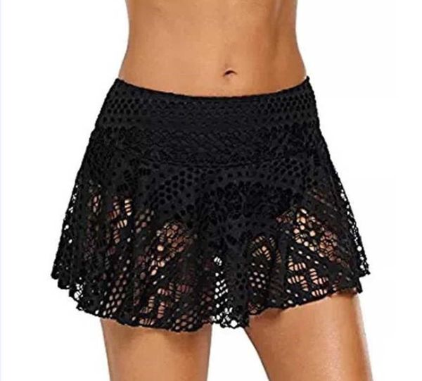 

lace crochet pure hollow out beach holiday miniskirt, Black