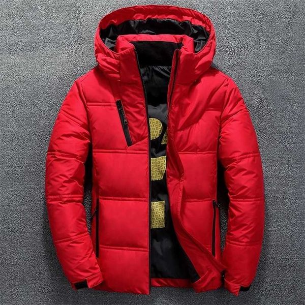 

winter warm men jacket coat casual autumn stand collar puffer thick hat white duck parka male men's winter down jacket with hood 211018, Black