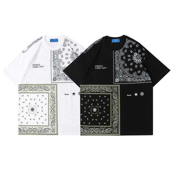 

flower design national dislocation personality cashew totem fashion short sleeve men's and women's youth loose, White;black