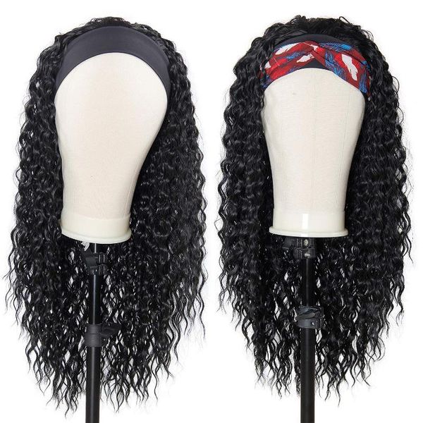 

synthetic wigs curly headband for black women long water wave deep with