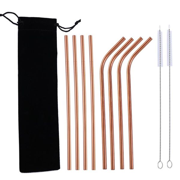 

drinking straws 10 pieces / set colorful reusable straw 304 stainless steel metal with cup cleaning brush