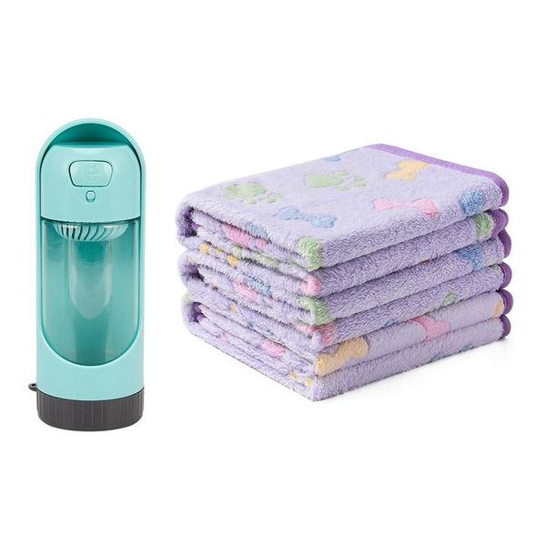 

pcs dog water bottle for walking and traveling blue & 3 blankets super soft pet blanket purple cat beds furniture