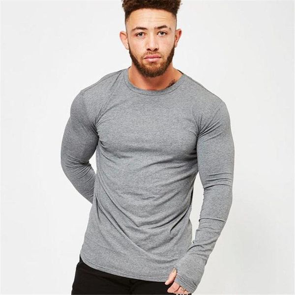 

men's t-shirts solid casual long sleeve t-shirt men fitness cotton t shirt male gym workout skinny tee gray running sport clothing, White;black