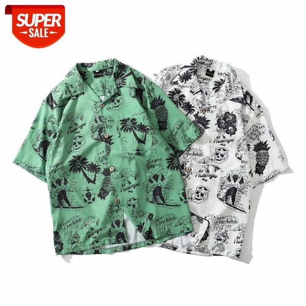 

ins super fire korean american cartoon print shirt hip-hop vintage port style harajuku loose hawaiian jacket male #x15h, White;black