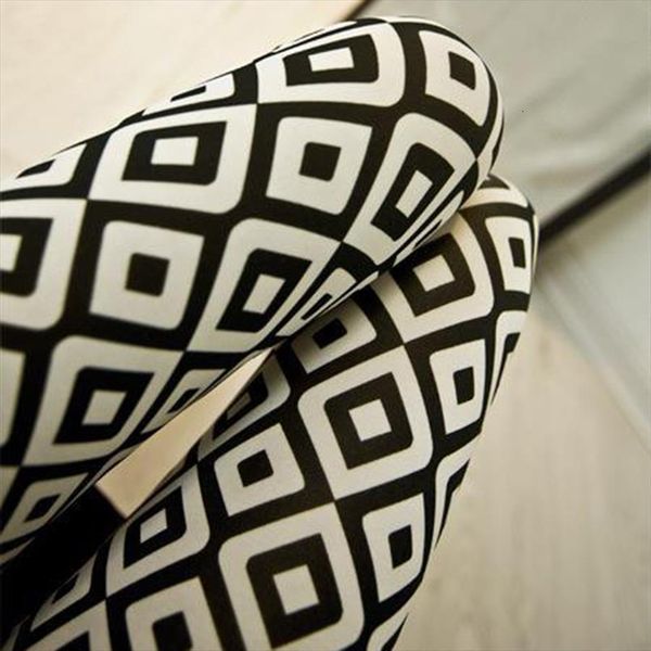 

square plaid printing houndstooth striped womens legging capris high waisted fitness leggins elastic gym push up, Black