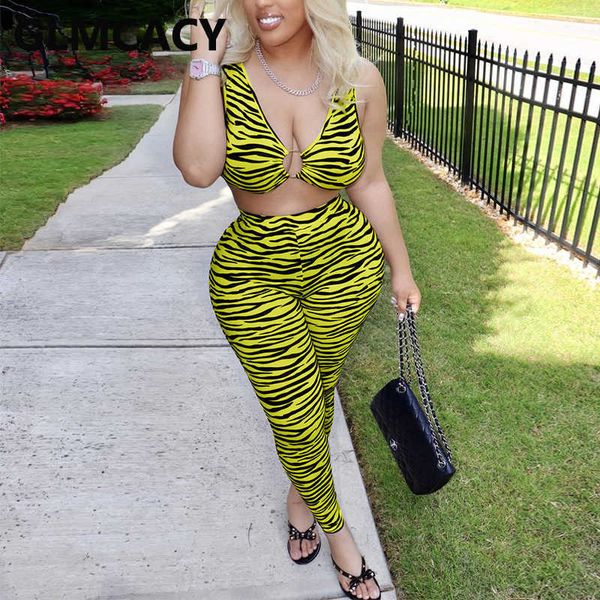 

zebra printed two piece suits sleeveless crop & slim pants set 210702, White