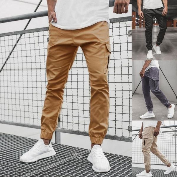 

men's pants all match great side pockets spring trousers hip-hop style cargo ankle length for street, Black