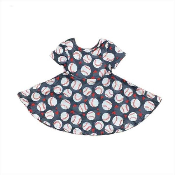 

spring summer baby girls clothes baseball print twirl milk silk dress, Red;yellow