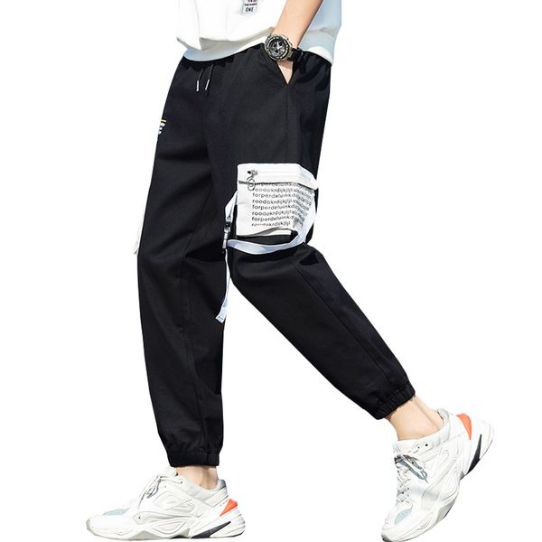 

streetwear multi-pockets men cargo shorts track pants corridors men's sweatpants, Black