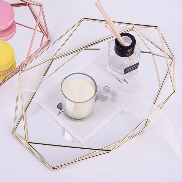 

kitchen storage & organization holder hexagon sundries cosmetics jewelry tray home decor nordic style three-dimensional plate iron dessert d