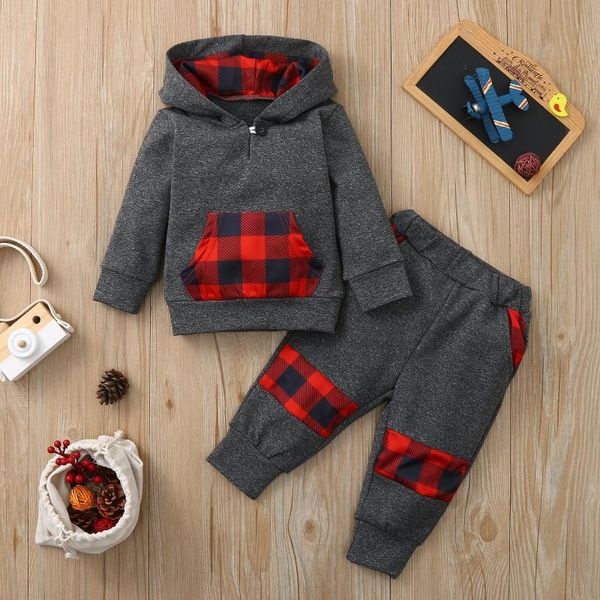 

clothing sets #50 born baby long sleeve plaid printed hoodie sweatshirt long pants set 2021 winter clothes, White