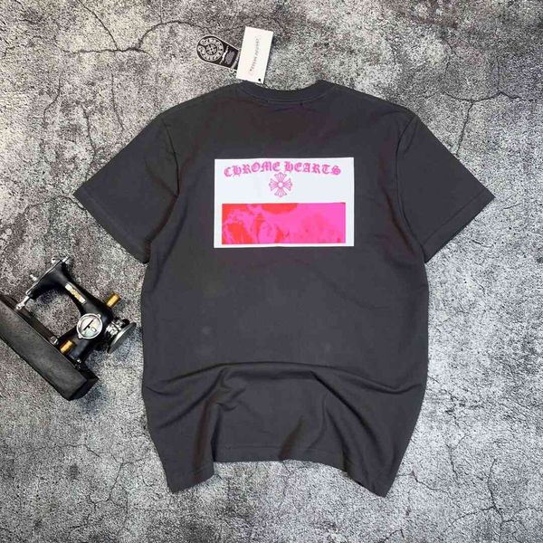 

crosin 2021 spring / summer luoxin back mount fuji pink print sanskrit letter short sleeve on chest, White