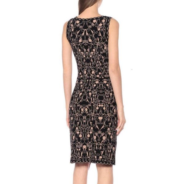 

casual dresses embroidery print splicing knit dress women's o-neck sleeveless bodycon club party vestidos apkw, Black;gray