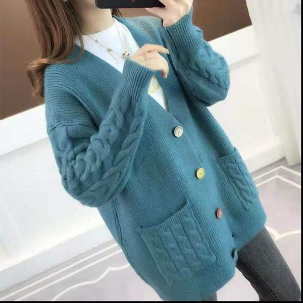 

cardigan autumn winter v neck womens sweater single breasted warm clothes pull femme hiver casual loose, White;black