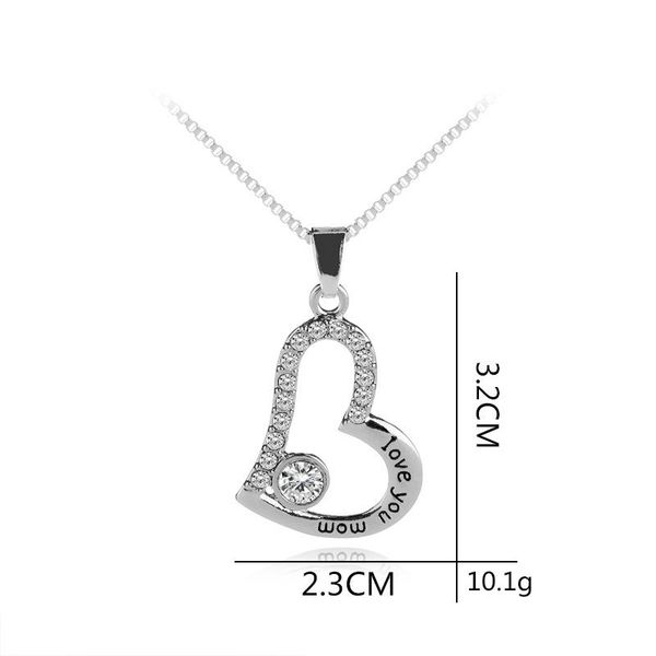 

lucky letter love you mom heart simple zircon pendant necklace woman mother girl gift wedding blessing jewelry necklaces, Silver