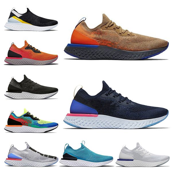 

2021 epic react fly knit running shoes for mens womens sports sneakers triple white hydrogen blue sapphire hyper pink off trainers 36-45
