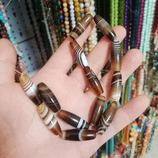 

natural banded agates stones loose seed beads 10x30mm brown smooth oval diy jewelry making accessories 13pcs wk271
