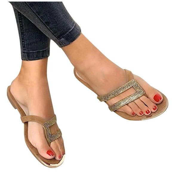 

summer rhinestone slippers women flat retro ladies clip toe crystal shoes casual beach flip flop female slides #bl3, Black