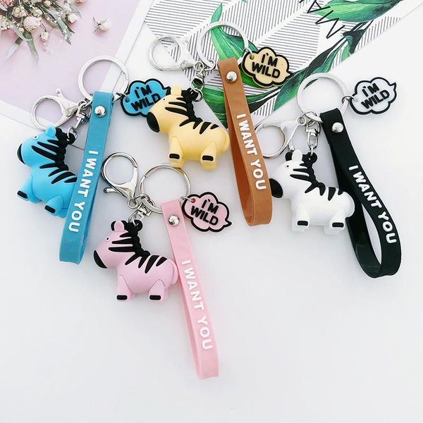 

keychains fashion cute car keychain silicone zebra animal couple lovely bag keyring gift for women men jewelry key ring, Silver