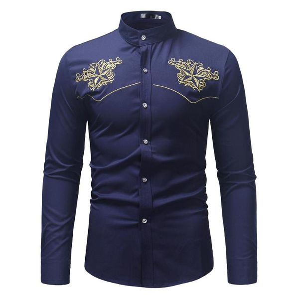 

men's casual shirts mens mandarin collar dress shirt chemise homme 2021 fashion embroidery men long sleeve business for male xl, White;black