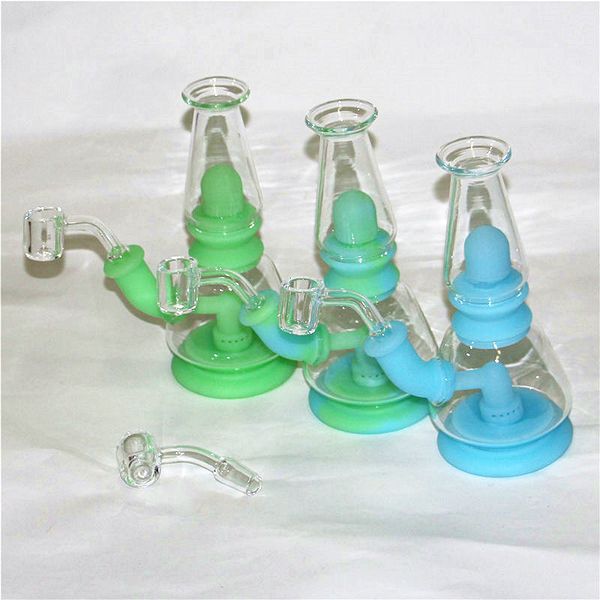 Nargile Silikon Bongs Percolators Büyük Düz Beher ile Cam Filtre Kaseler Kuvars Banger Sigara El Borular Için Dab Rig