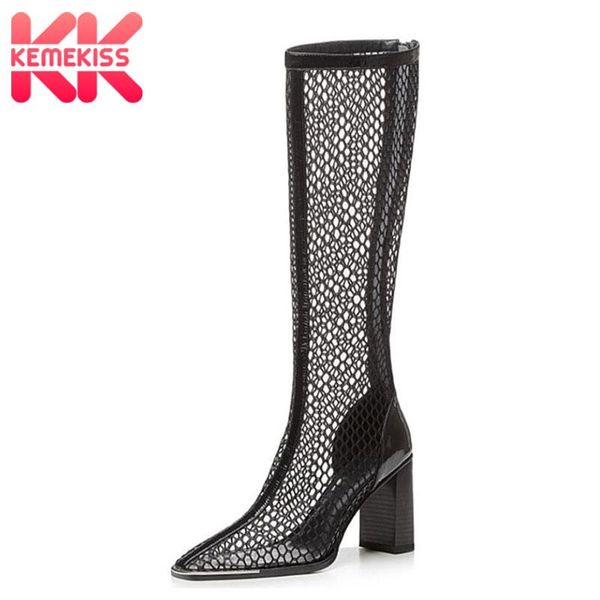

boots kemekiss women summer thick heel knee high fashion party club shoes woman footwear size 34-39, Black