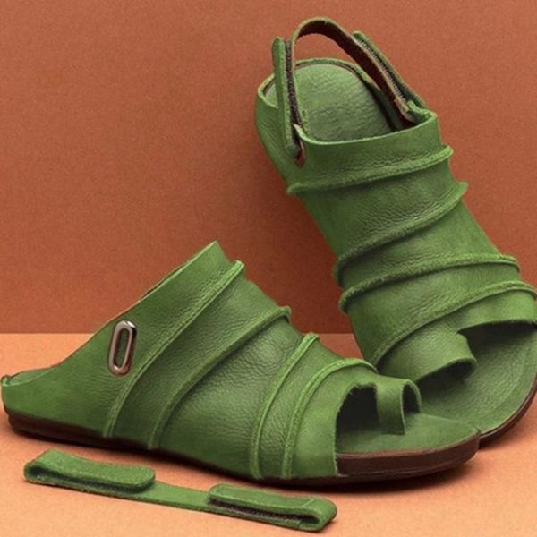 

vintage comfort buckle-strap sandals womens casual leather flats femme slip on summer beach 2021, Black