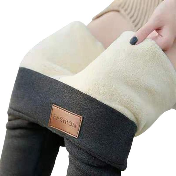 

warm winter pants skinny women legging thick velvet wool fleece leggins trousers lambskin cashmere female leggings, Black