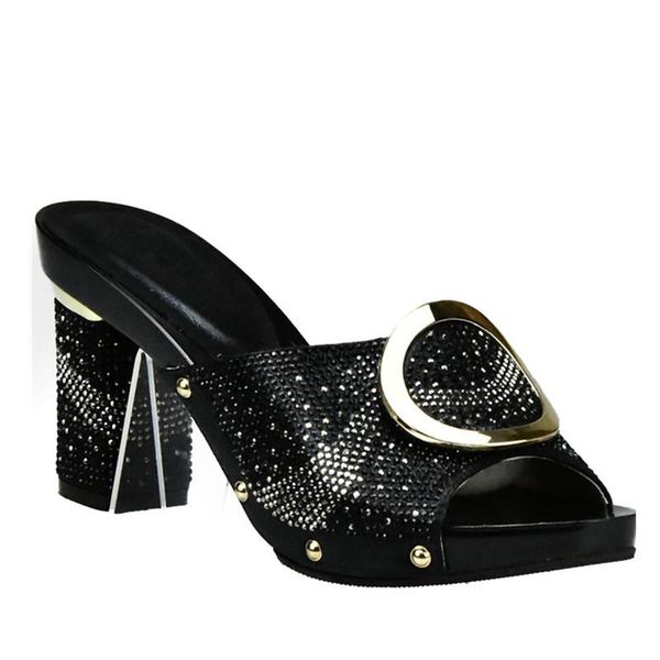 

dress shoes women slipper elegant african pumps shoe for party italian decorated with stone, Black