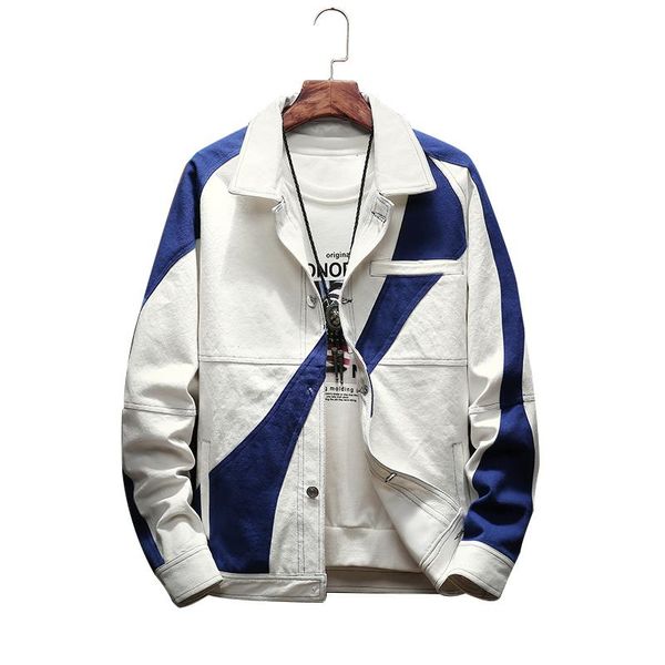 

men's jackets large size 6xl fall winter mens denim white red black youth male fashion splice motorcycle coats, Black;brown