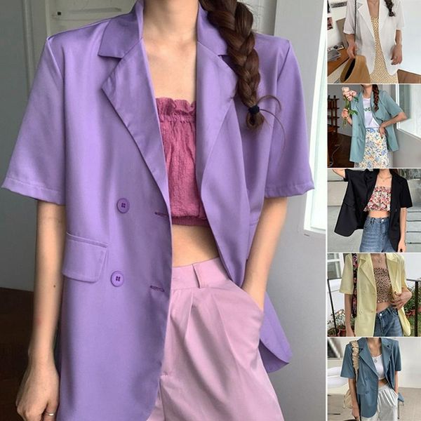 

korean summer candy color wild multicolor loose short-sleeve suit jacket  women's jackets, Black;brown