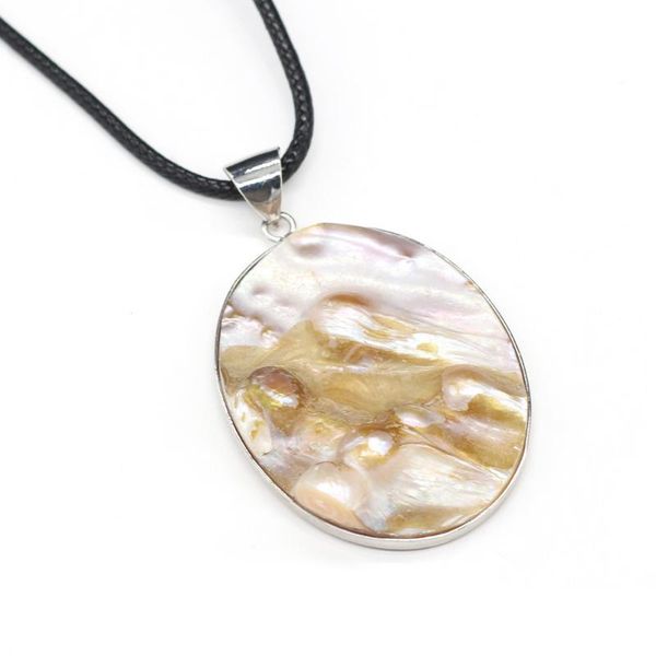

chains natural shell necklace with rope length 55+5cm exquisite egg shape pendant for charm jewelry gift 36x45mm, Silver